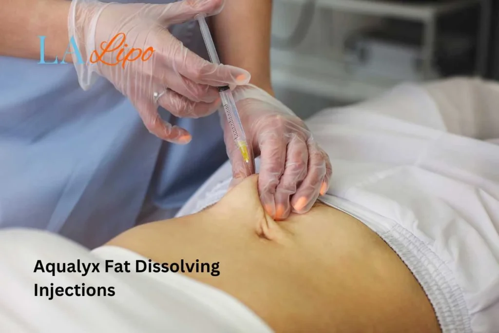woman having fat dissolving injections Derby in the stomach