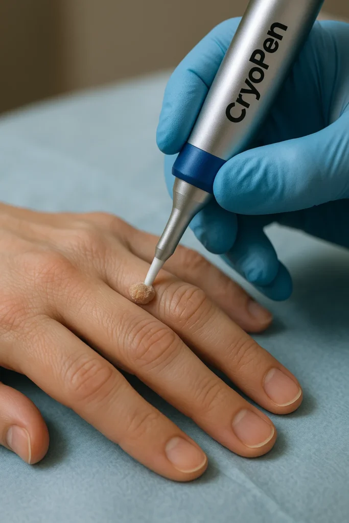 example of cryopen wart removal Derby treatment on a persons finger