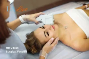 Woman having Hi-Fu to reduce wrinkles Derby.