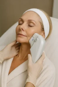 Woman receiving HIFU non surgical facelift treatment Derby