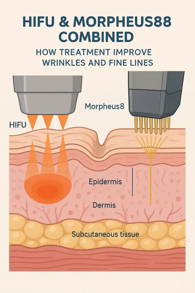 Diagram showing HIFU & Morpeus8 Derby and the benefits for reduction in wrinkles and fine lines